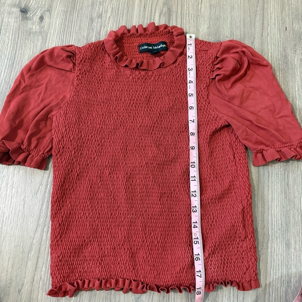 Catherine Malandrino Smocked Stretch Ruffle Top Women’s Sz S Burnt Orange - Picture 3 of 6